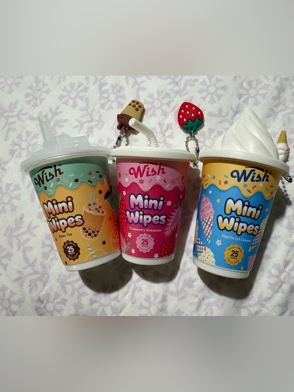 Wish Mini Wipes Trio Charm Set - Pink, Yellow, Blue, Green